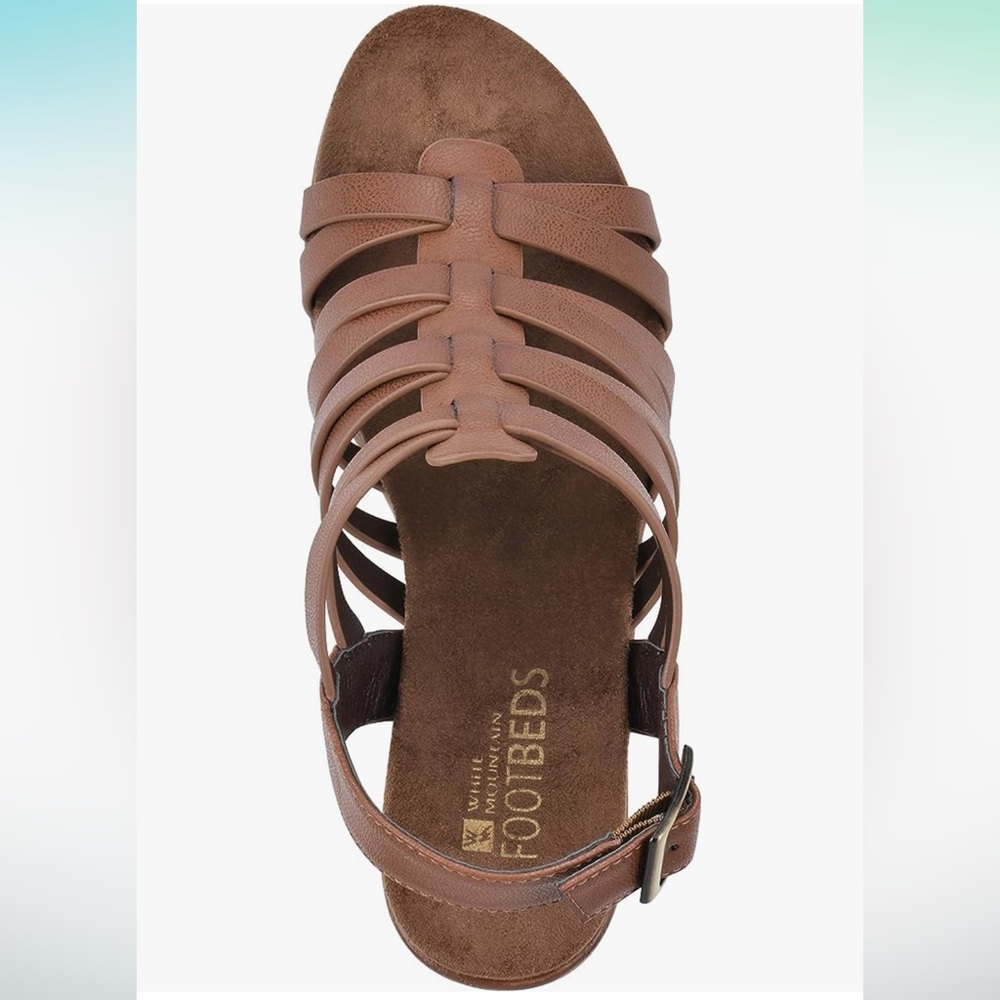 WHITE MOUNTAIN Alliance Dark Brown Faux Wood Chunky Heeled Sandals NIB - Picture 4 of 11